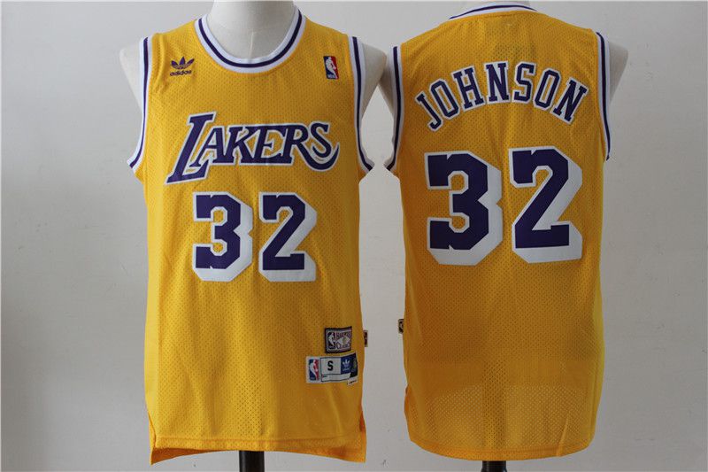Men Los Angeles Lakers #32 Johnson Yellow Throwback NBA Jerseys->los angeles lakers->NBA Jersey
